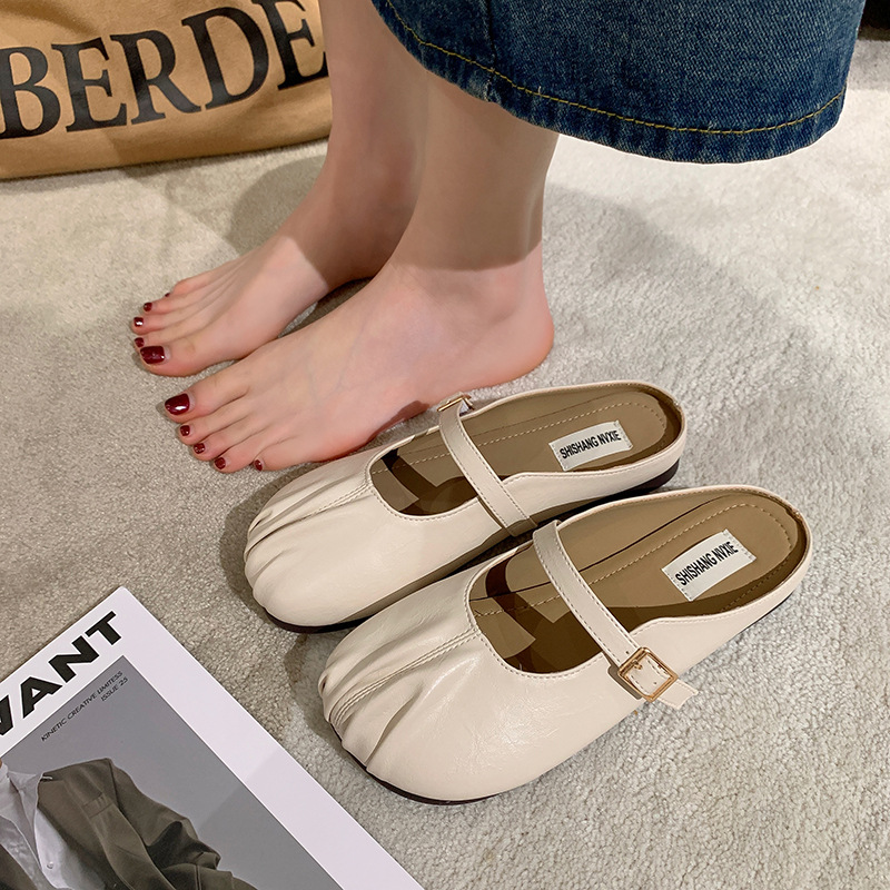 Baotou Half Slippers Women's Outer Wear 2023 Summer New Flat Casual Pregnant Women's Lazy Shoes Mueller Shoes Half Slippers