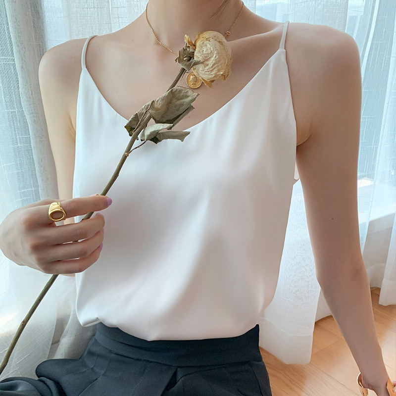 Red Silk Satin Camisole Women's Spring and Autumn Life Year Suit Loose Belly Covering Silk Top Trendy