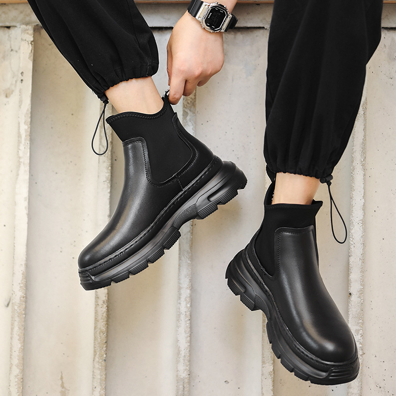 Martin Boots Men's High Top British Leather Chelsea Boots Middle Top Men's Shoes Casual Leather Shoes Workwear Shoes Trendy Shoes Boots