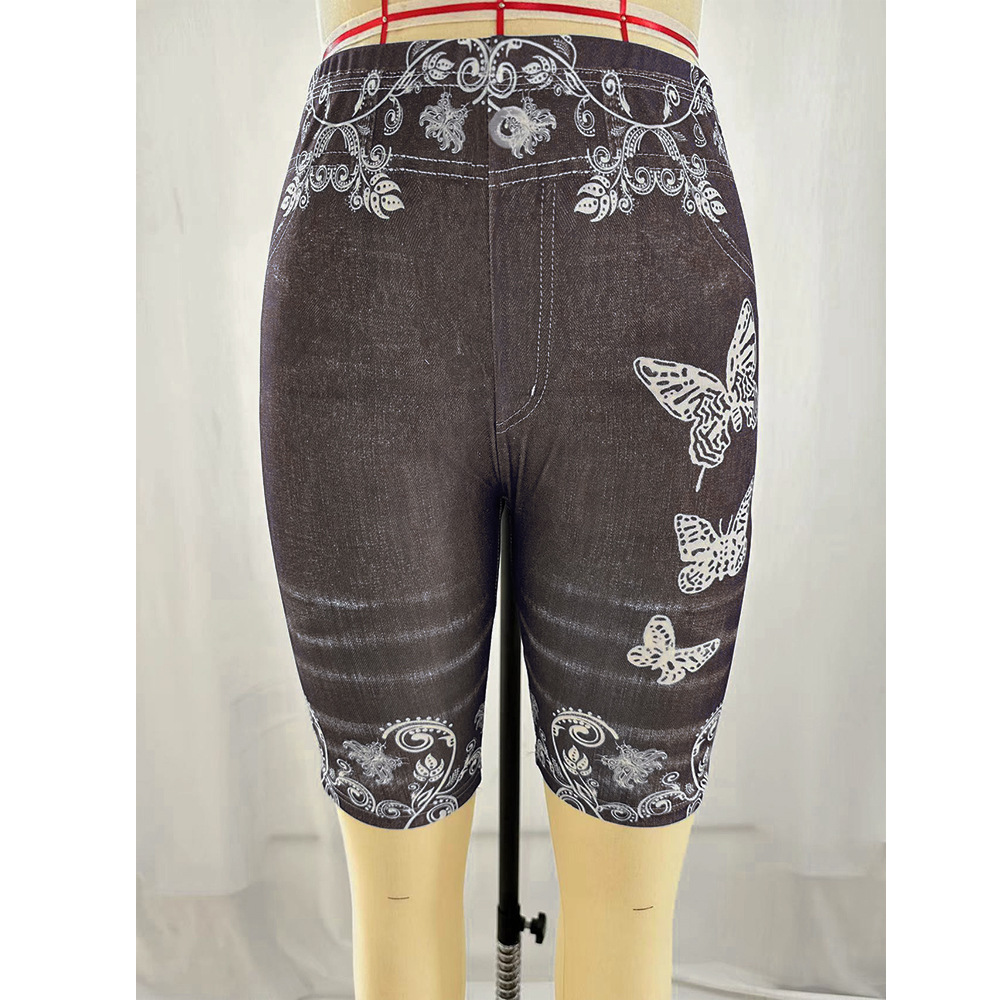 Spot European and American AliExpress explosion female printed denim butterfly sports leggings hip yoga pants factory direct sales