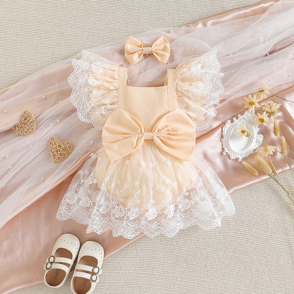 SAMGAMIBABY cross-border children's clothing summer new baby girl sweet princess romper lace jumpsuit