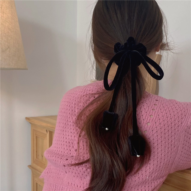 Fascia per capelli in velluto dorato scamosciato retrò francese, fascia per capelli con fiocco, temperamento di nicchia, fascia per capelli a tulipano, elastica alta, accessori per capelli_voghion.com