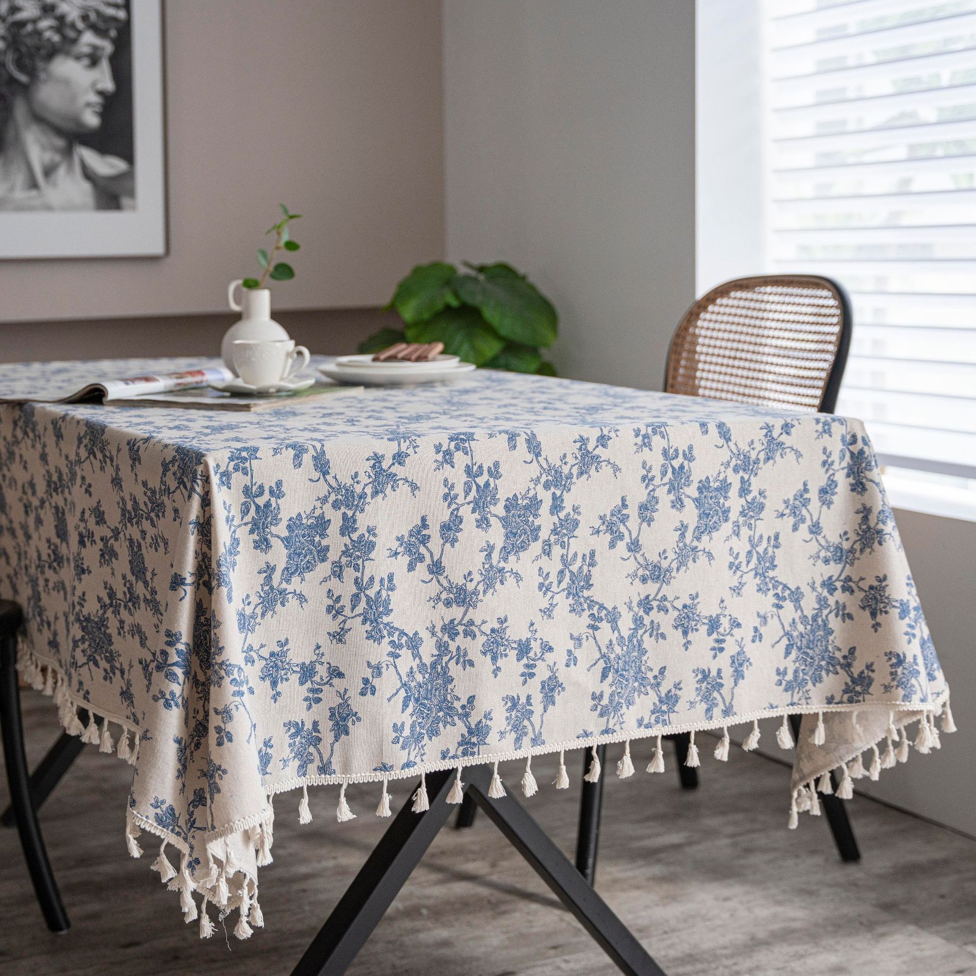 Cloth dad cross-border retro cotton and linen printed table cloth tassel tablecloth household coffee table dustproof cover towel spot wholesale