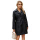2023 new European and American long leather coat Spring and Autumn long sleeve leather trench coat fashion British coat women's lapel single-breasted