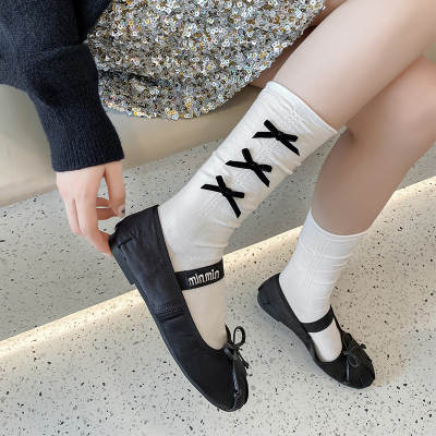 Women's Japanese-style girl-style sweet bow jk mid-calf length socks spring and autumn cute curling lolita pile stockings