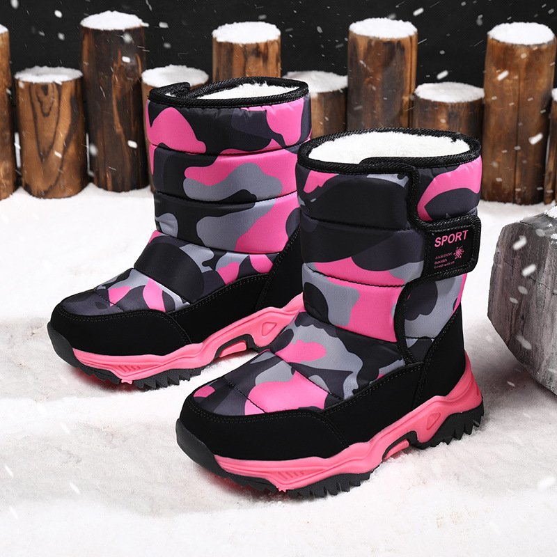 Children's snow boots 2023 boys cotton shoes camouflage plus velvet padded winter warm big Children girls cotton boots foreign trade
