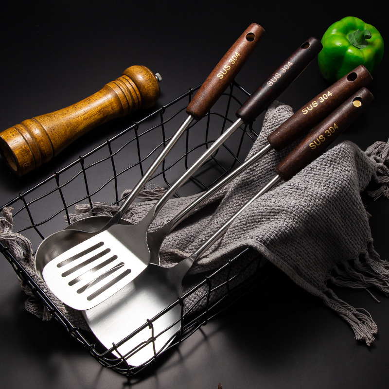 304 stainless steel spatula kitchenware set wooden handle stir-fry shovel soup spoon Colander cooking spoon kitchen utensils