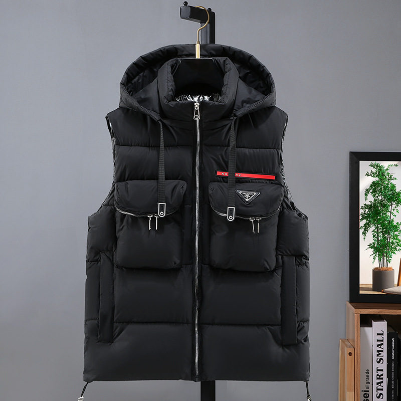 European hot selling men's cotton vest hooded autumn and winter casual men's trendy handsome thickened cotton coat down cotton waistcoat