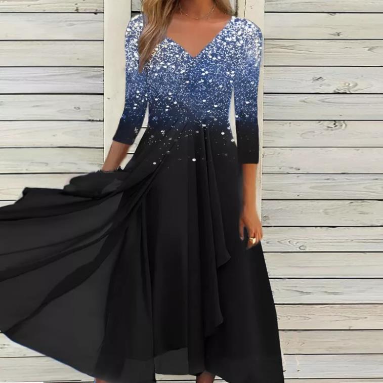 2022 Cross-border European and American Spring and Autumn New Women's Long-sleeved Urban Casual Fashion Chiffon Stitching Women's Dress