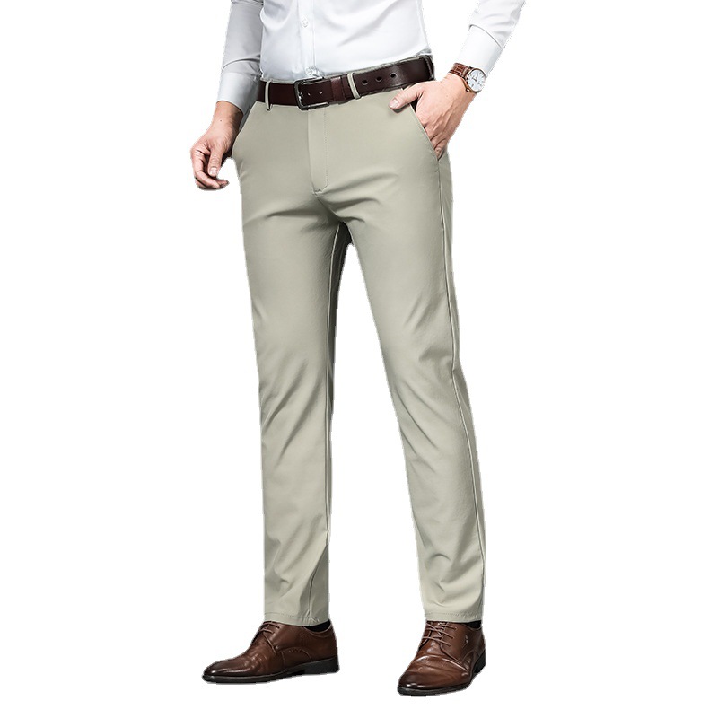 2024 Summer Ice Silk Casual Pants Men's Loose Straight Business Non-ironing Middle-aged Western Pants Overalls Stretch Men's Pants