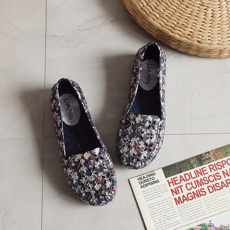 Youanmei Sandals Women's Mom Shoes Low-top Shallow Mouth Printed Flat Heel Flat Shoes Soft Sole Beach Shoes Summer Foreign Trade Shoes