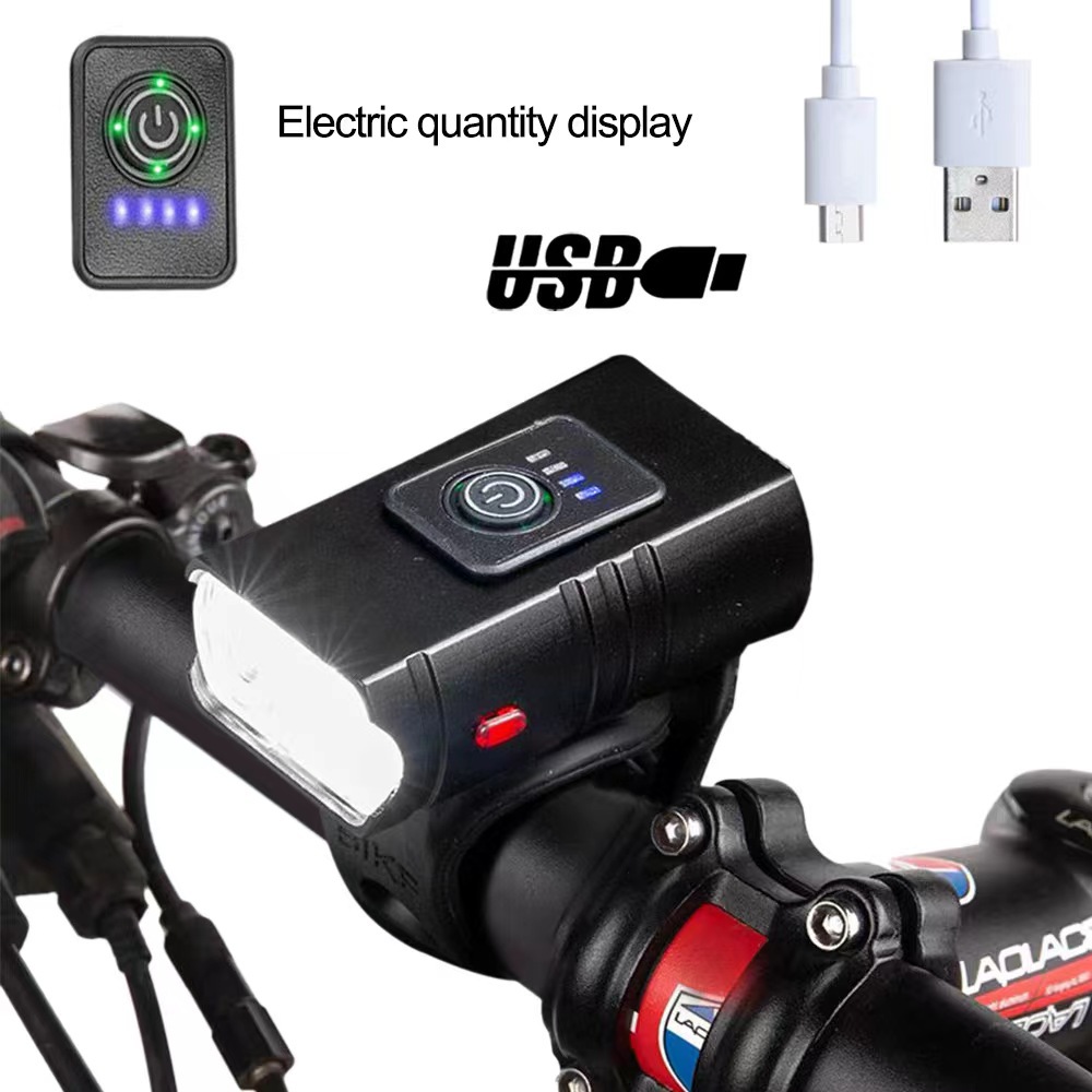 Cross-Border 2 * T6 bicycle headlight USB rechargeable aluminum alloy lighting lamp electric display outdoor riding light suit