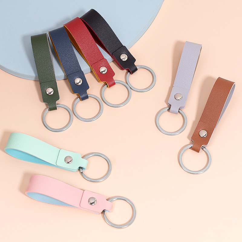 Creative double-sided leather simple key chain pu multifunctional car key chain personalized business small gift key ring