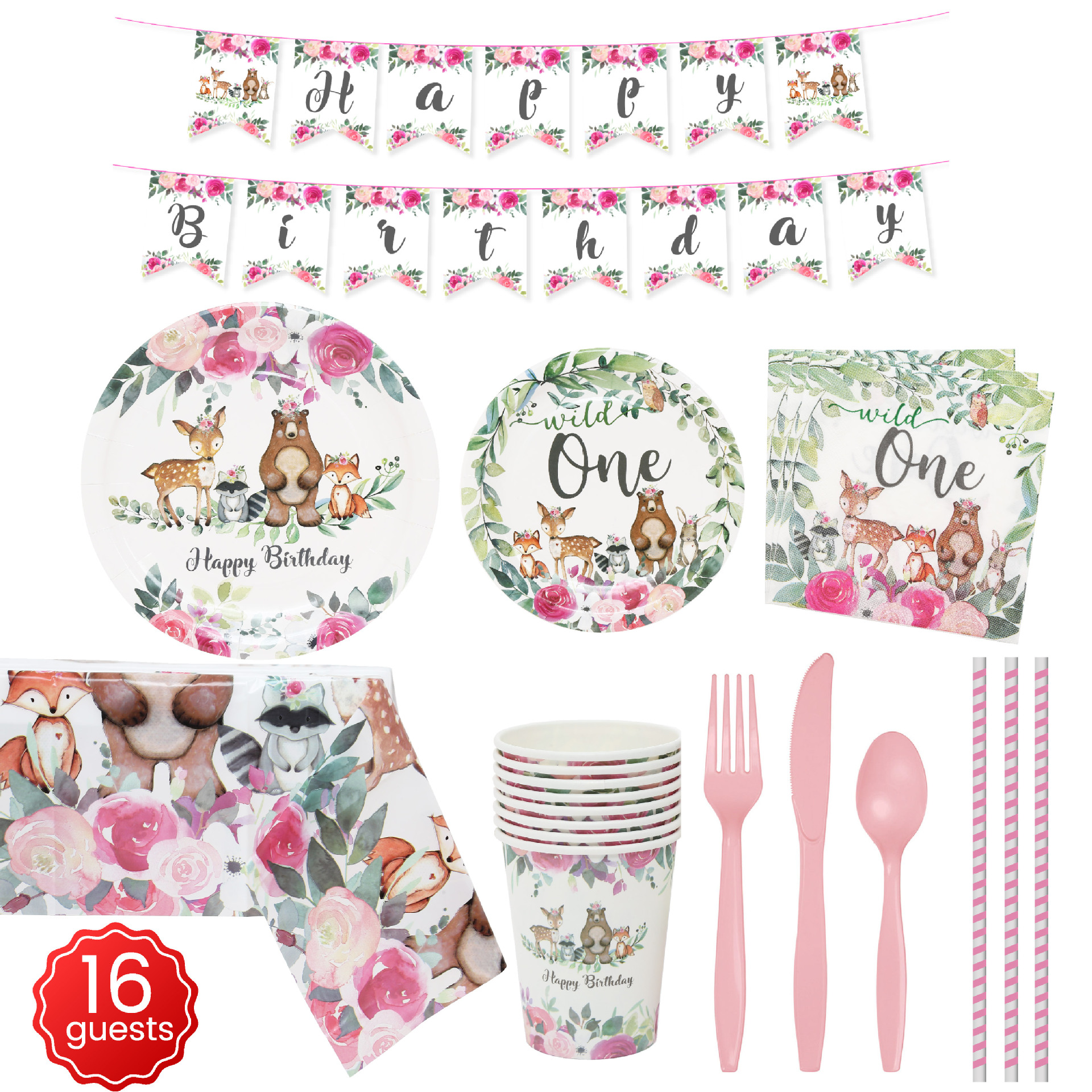 NICE PARTY New WILD ONE birthday PARTY set decoration props paper tray paper towel WOODLAND