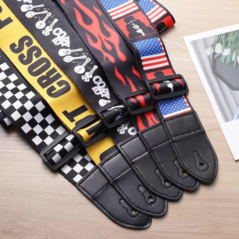 Electric guitar strap personalized heat transfer printing shoulder strap guitar strap thickened leather strap personalized polyester back