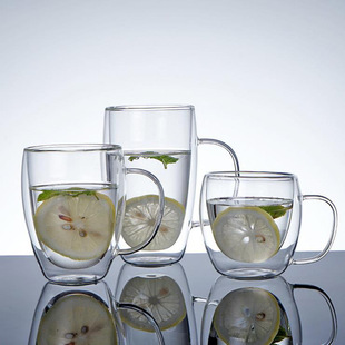 Coffee Cup with Handles Double Layer Heat Resistant Glass Creative Insulated Water Cup Cold Drink Milk Cup Juice Cup Mug