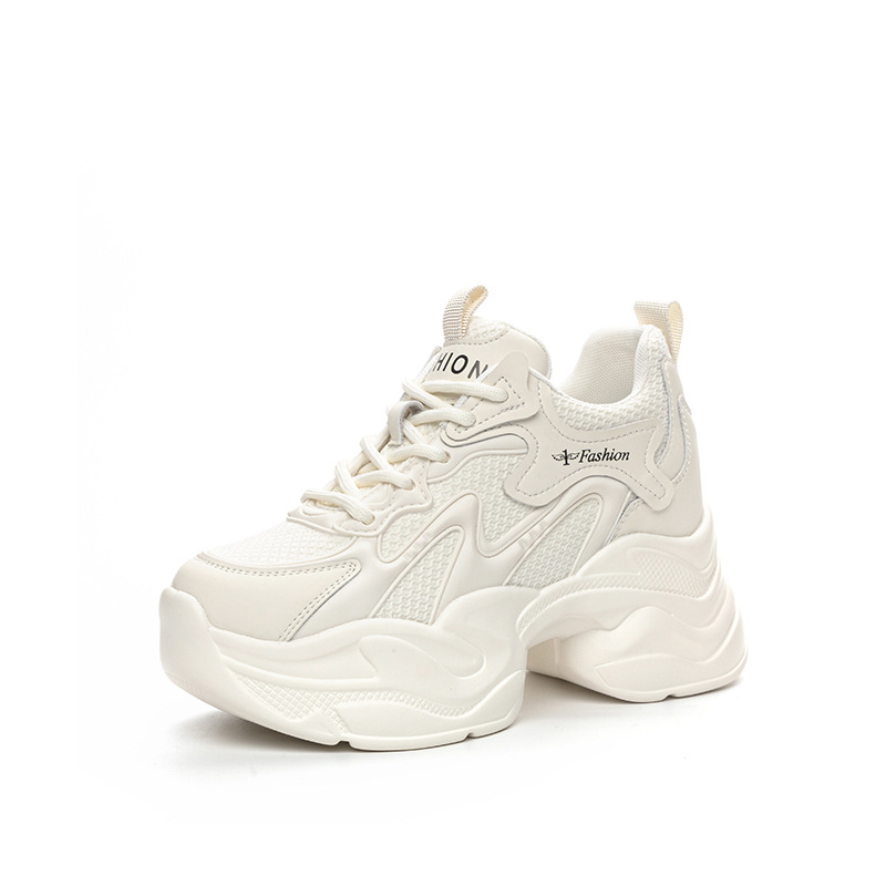 2025 Spring Women's Shoes New Style Small Inner Height Increase Casual Torre Shoes White Shoes Wedge Heeled Platform Platform Mesh Shoes