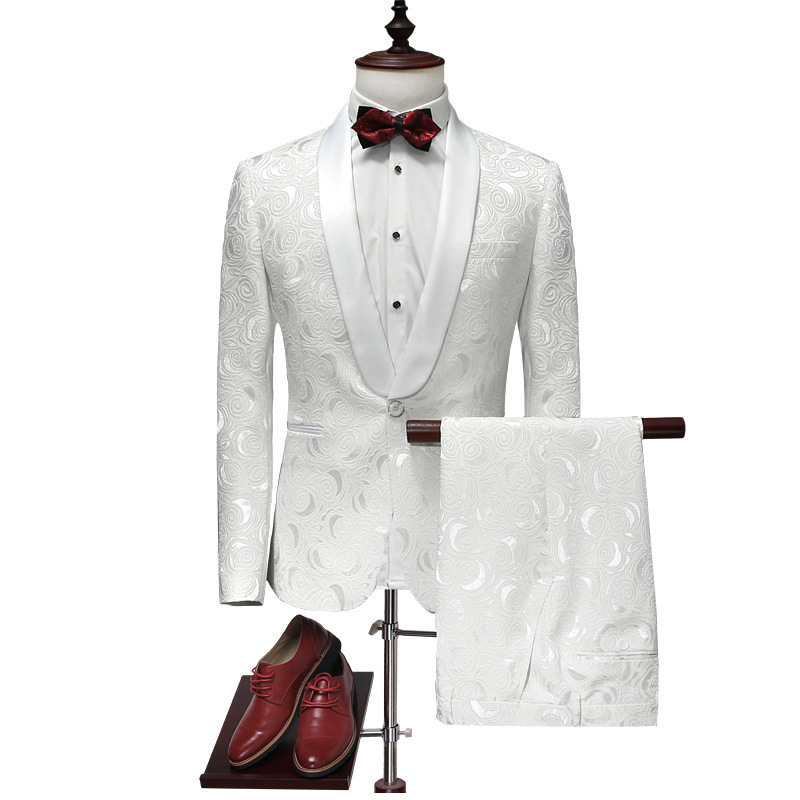 Suit Suit 2022 New Groom Wedding Dress Slim-fit Men's Dark Pattern Suit Two-piece Men's Performance Suit