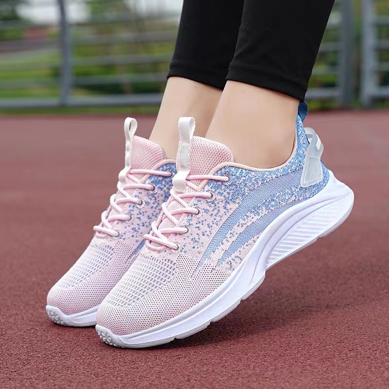Cross-border women's shoes Spring and Autumn new flying woven soft bottom Sports Women's mesh breathable lightweight casual shoes all-matching socks running