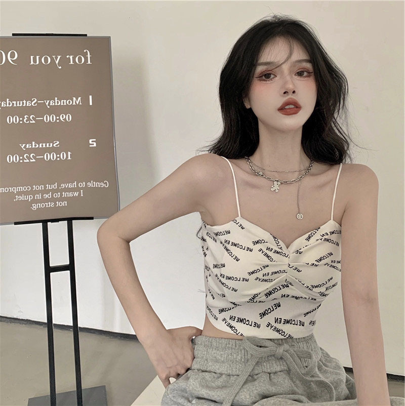 Korean style high street hot girl ins letters beauty back wrapped chest camisole outer wear bottoming rabbit wear underwear ladies