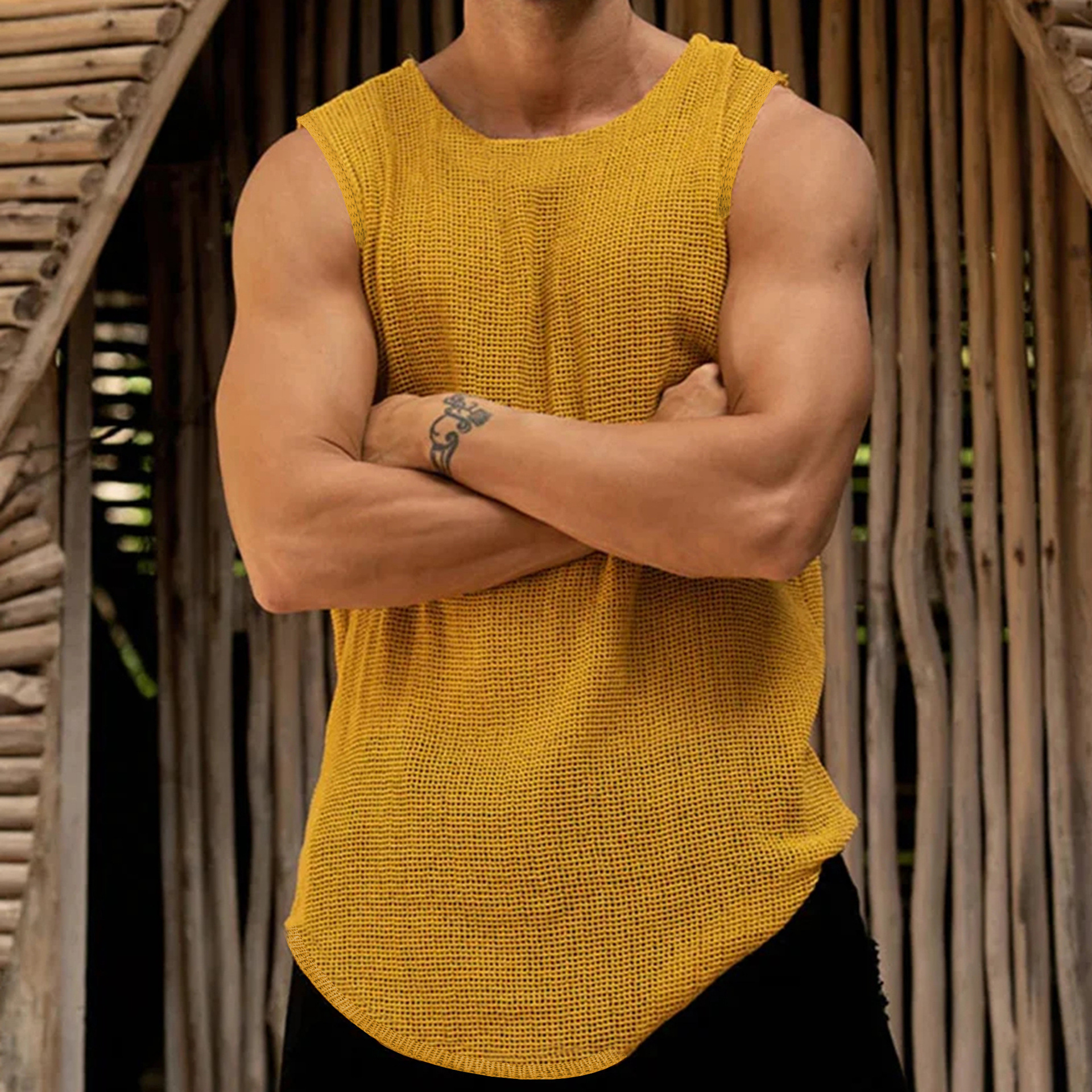 Cross-border Men's Amazon Summer Thin Knitted Vest Men's Casual Solid Color New Sweater SY0098