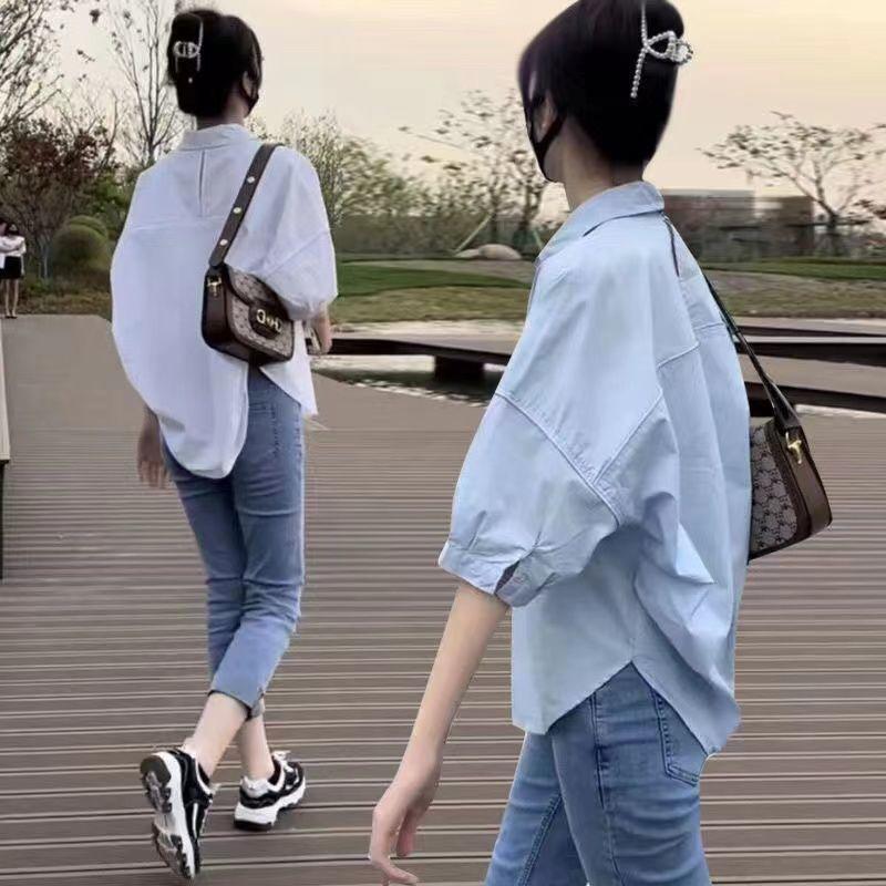 [Spot] Design feeling back hollow short sleeve summer loose slim Korean Hong Kong style leisure top shirt Women