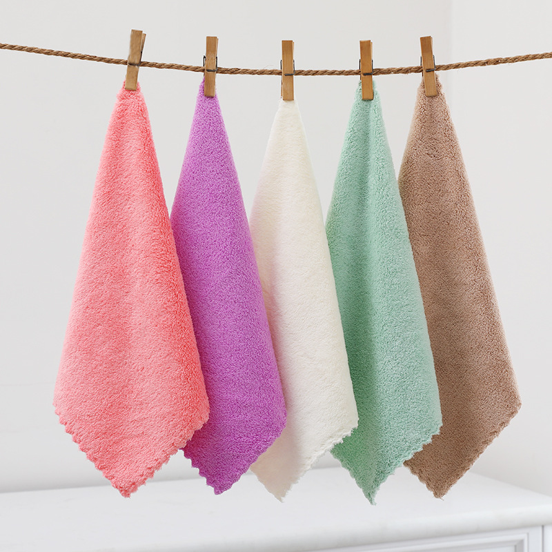 Coral fleece small square towel handkerchief soft absorbent plain color saliva towel baby children wipe towel factory wholesale