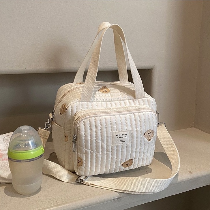 Korean Style Mummy Bag Polyester New Style Bear Embroidered Mother and Baby Bag Large Capacity Outgoing Mother Shoulder Crossbody Bag Cross-border Crossbody Bag