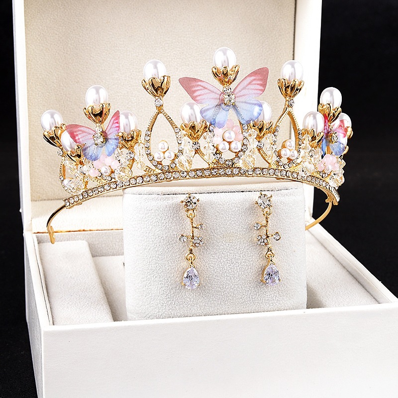 Crown Three-dimensional Butterfly Crown Girl Princess Performance Performance Disc Hair Headwear Model Show Crystal Hair Accessories