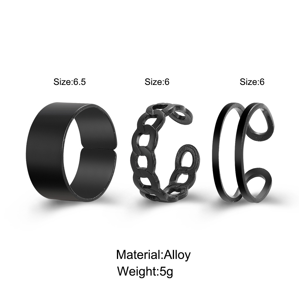 Hip-hop Cold Style C- shaped Ring Set 3-piece Set Creative Wide Face Opening Finger Ring Chain Joint Ring_voghion.com