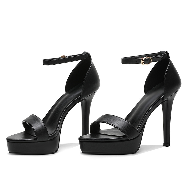 518-6 Leather High Heels Stiletto Heel Platform Thick-soled Sandals Women's Fashion Slimming Night Professional Work Shoes