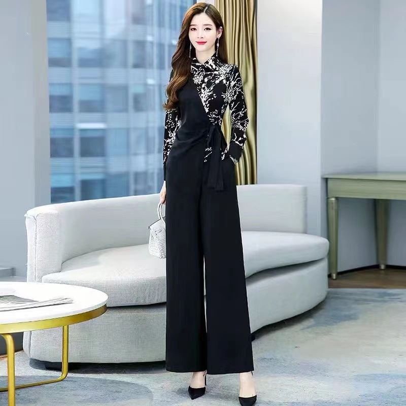 European Station 2023 Spring and Autumn New Fashion Age-reducing Western Style Elegant Two-piece Hong Kong-style Wide-leg Pants Set for Women