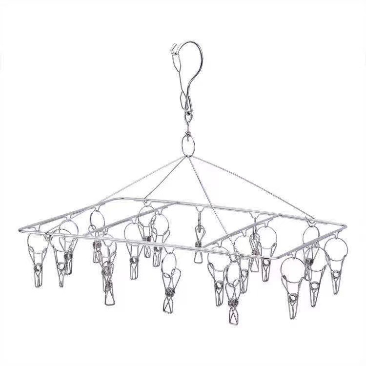 Stainless steel hanger clip clothes hanger drying socks artifact socks rack household hanger multi-functional windproof hook