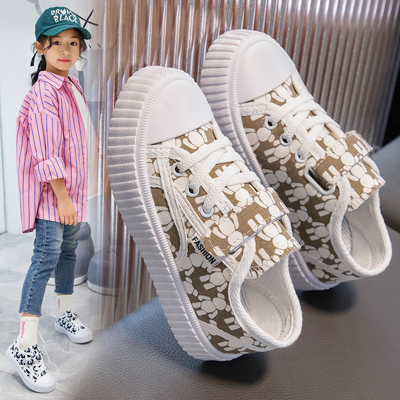 Girls Bear Skate Shoes Boys Canvas Shoes 2023 New Spring and Autumn Children's Fashion Casual Shoes Breathable Sneakers Trendy