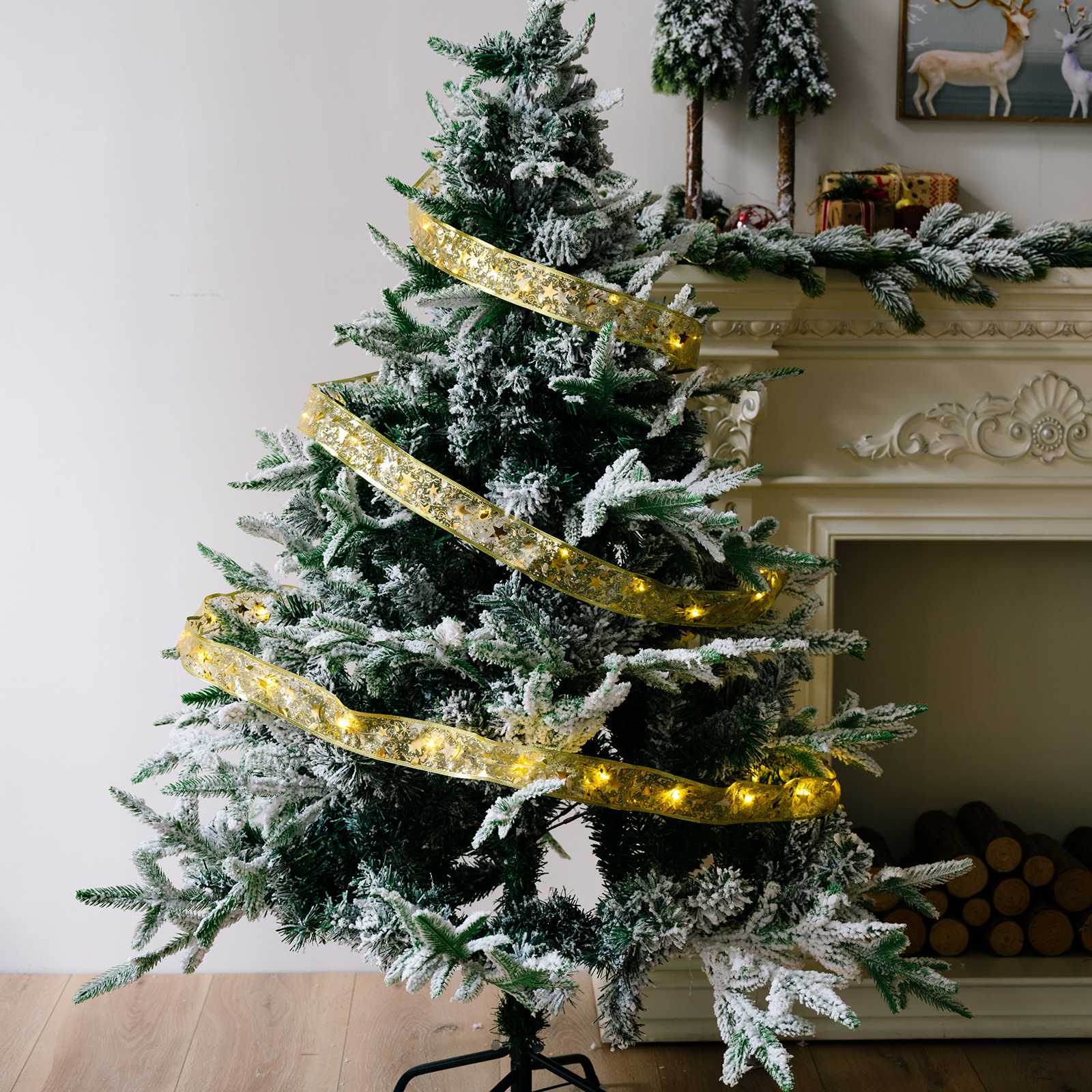 Christmas Ribbon LED Light String Christmas Decorations Christmas Tree Decoration Pendant Gift Bronzing Double Layer Ribbon_voghion.com
