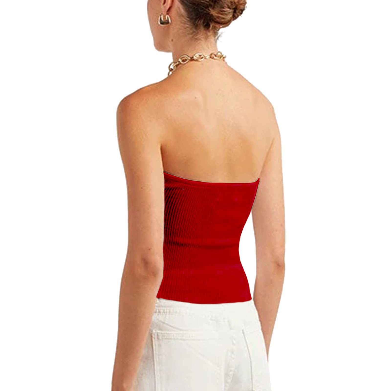 2024  European and American Spring and Summer New Solid Color Twisted Sling Short Tight Backless Tube Top Sweater Women's Clothing_voghion.com