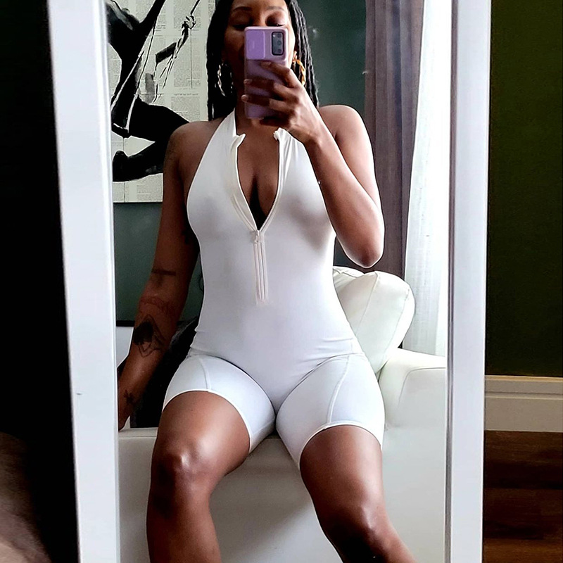 European and American Cross-border 2022 Spring Women's New Sexy Backless High Waist Sleeveless Tight Hip Sports Jumpsuit