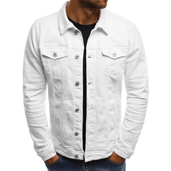 European size cross-border spring and autumn winter men's youth jacket denim clothing slim fit tooling solid color thick shirt coat foreign trade