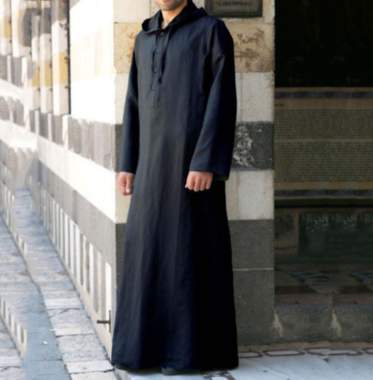 2024 Cross-border Foreign Trade AliExpress Arabic Style Simple Long Men's Hooded Shirt Muslim Robe for Men