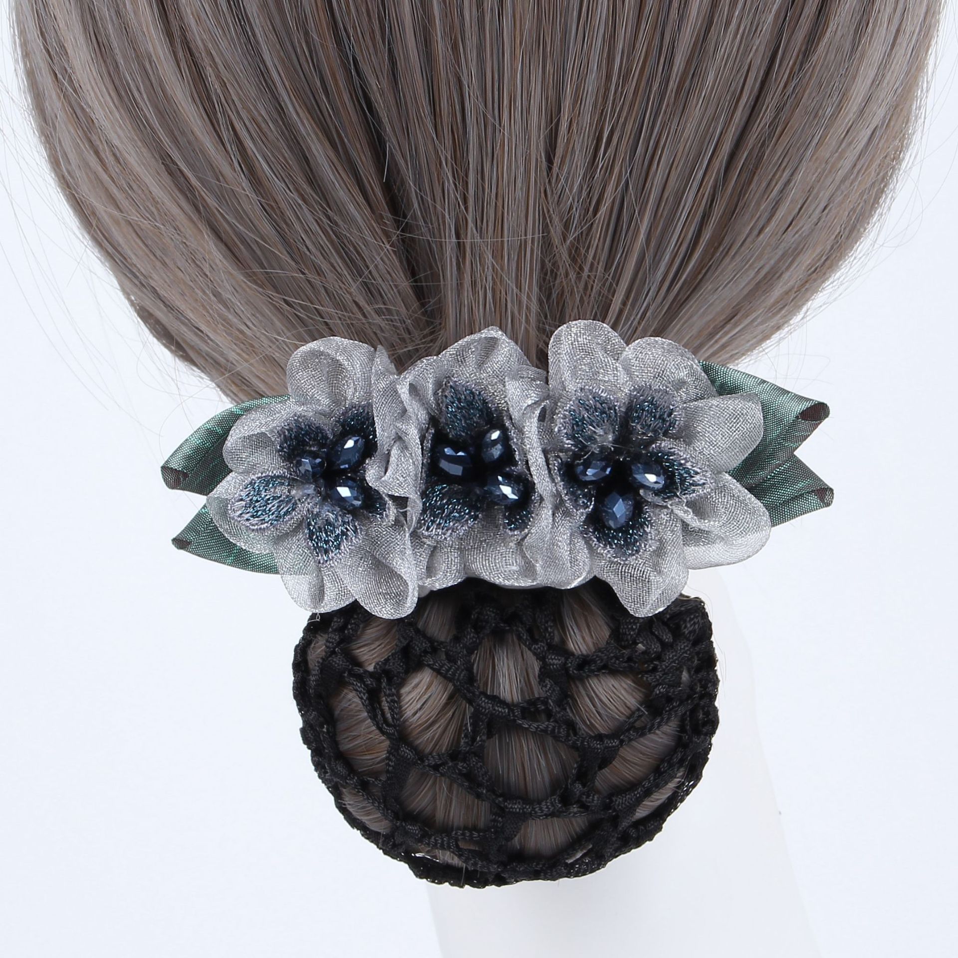 Yiwu factory in stock straight hair nurse headdress flower hair net work professional South Korea hotel Bank updo hair clip net pocket