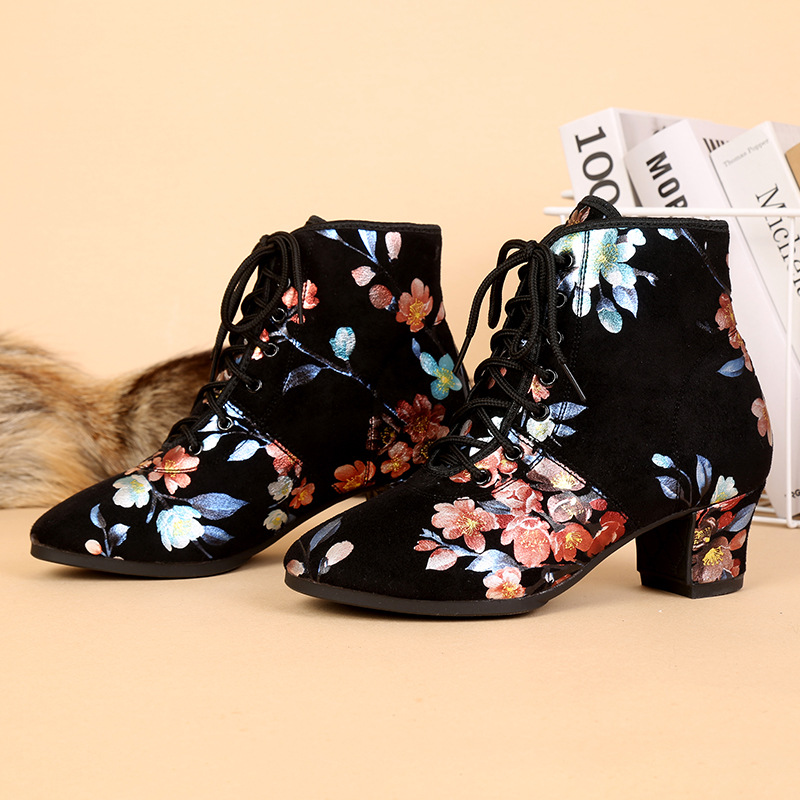 Wupa Square Dance Shoes Women's Mid-high Heel High Top Middle-aged and Elderly Soft Sole Jitterba Sailing GB Dance Shoes Thickened