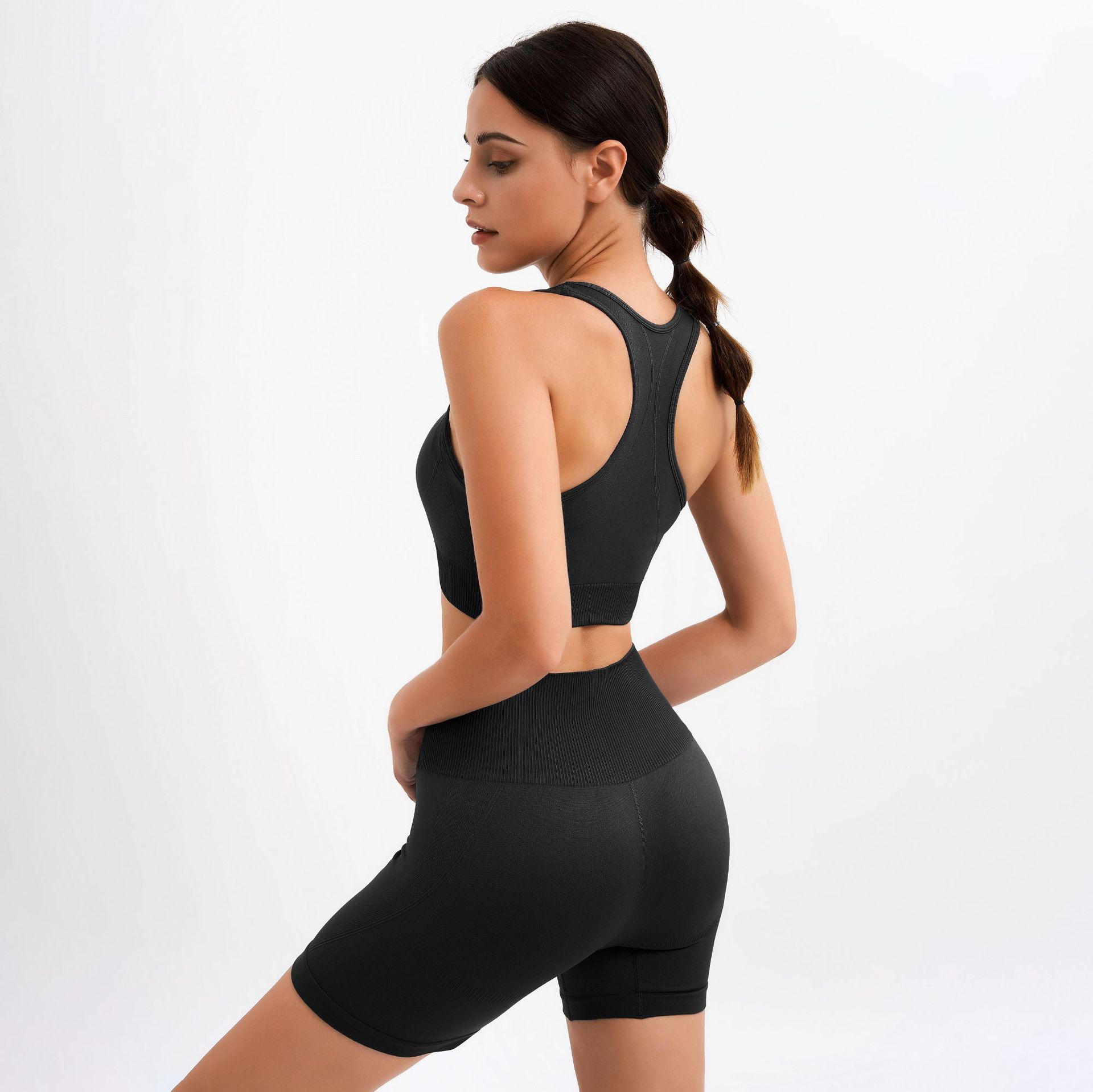 Spot! Knitted Seamless I-Back Sports Bra Hip Lifting Pants Fitness Yoga Fitness Suit Women