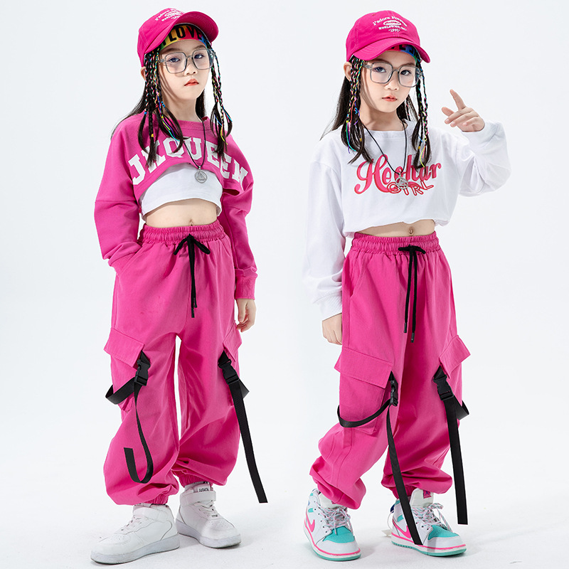 Girls' jazz Dance Costume Girls' Hip-hop jazz Suit Girls' Stylish Navel-exposed Costume Children's Hip-hop Fashion Clothing