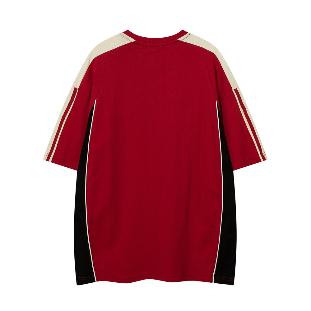 American sports stitching short sleeve T-shirt men's summer loose cotton half sleeve ins street fashion letter half sleeve t-shirt