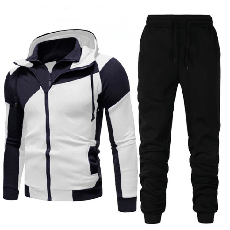 2020 New Amazon Men's Personalized Color Matching Double Layer Zipper Hooded Cardigan Slim-Fit Sweatshirt