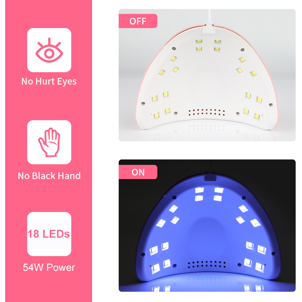 跨境新款54W美甲光疗灯 UV/LDE双光源美甲灯光疗机智能感凝胶烤灯