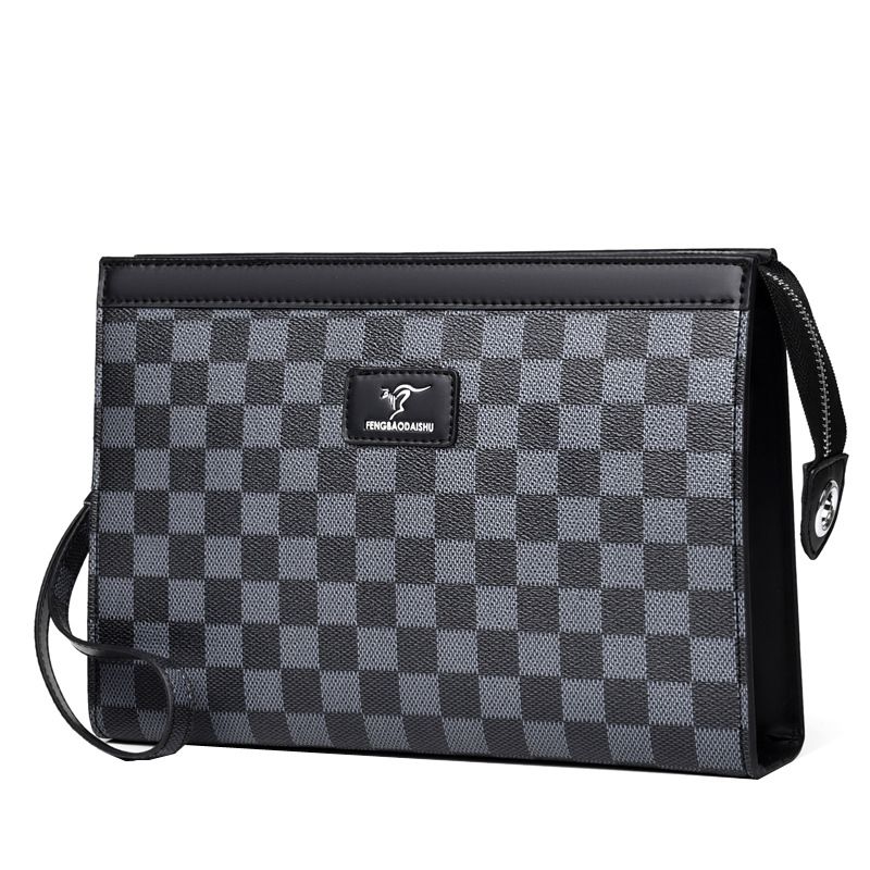 Checkerboard Plaid Clutch Bag High-end Business Casual Men's Handbag Large Capacity Men's Hand Clamp Bag Cross-border Wholesale