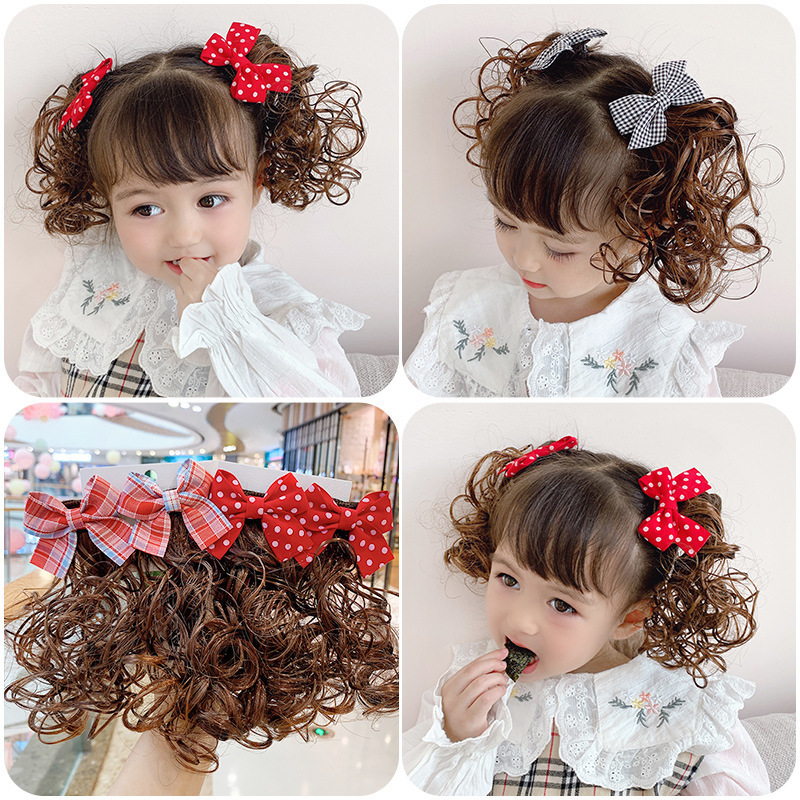 かわいい赤ちゃん新年巻き毛の弓ヘアピン子供のかつら帽子愛らしい少女ちょう結びヘアクリップ女の子の年アクセサリー|undefined