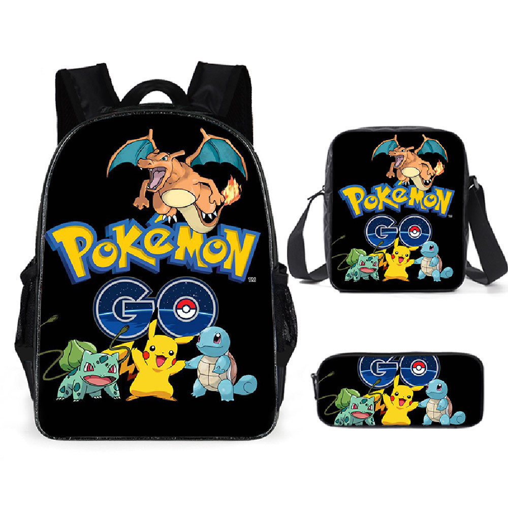 Cross-border New pokemon Baokemeng Schoolbag Pikachu Backpack Cartoon Anime Backpack Three-piece Set