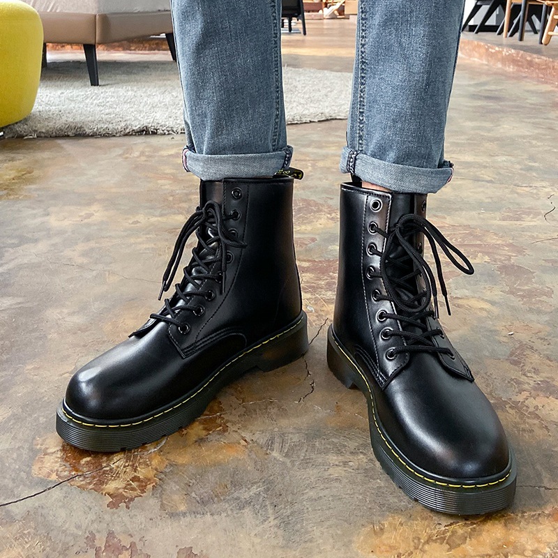 Martin Boots Men's Boots Leather Shoes Men's Winter Snow Boots Fleece-Lined High-Top British Style Workwear Boots All-Match Cotton Shoes Men's